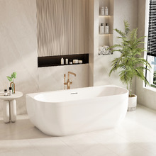 Esme Gloss White Acrylic Back to Wall Bath with Overflow
